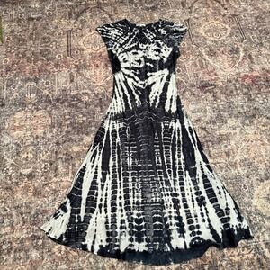 $550 MIJO by Michelle Jonas‎ Tie Dye Silk Dress Medium Black White Boho Rare